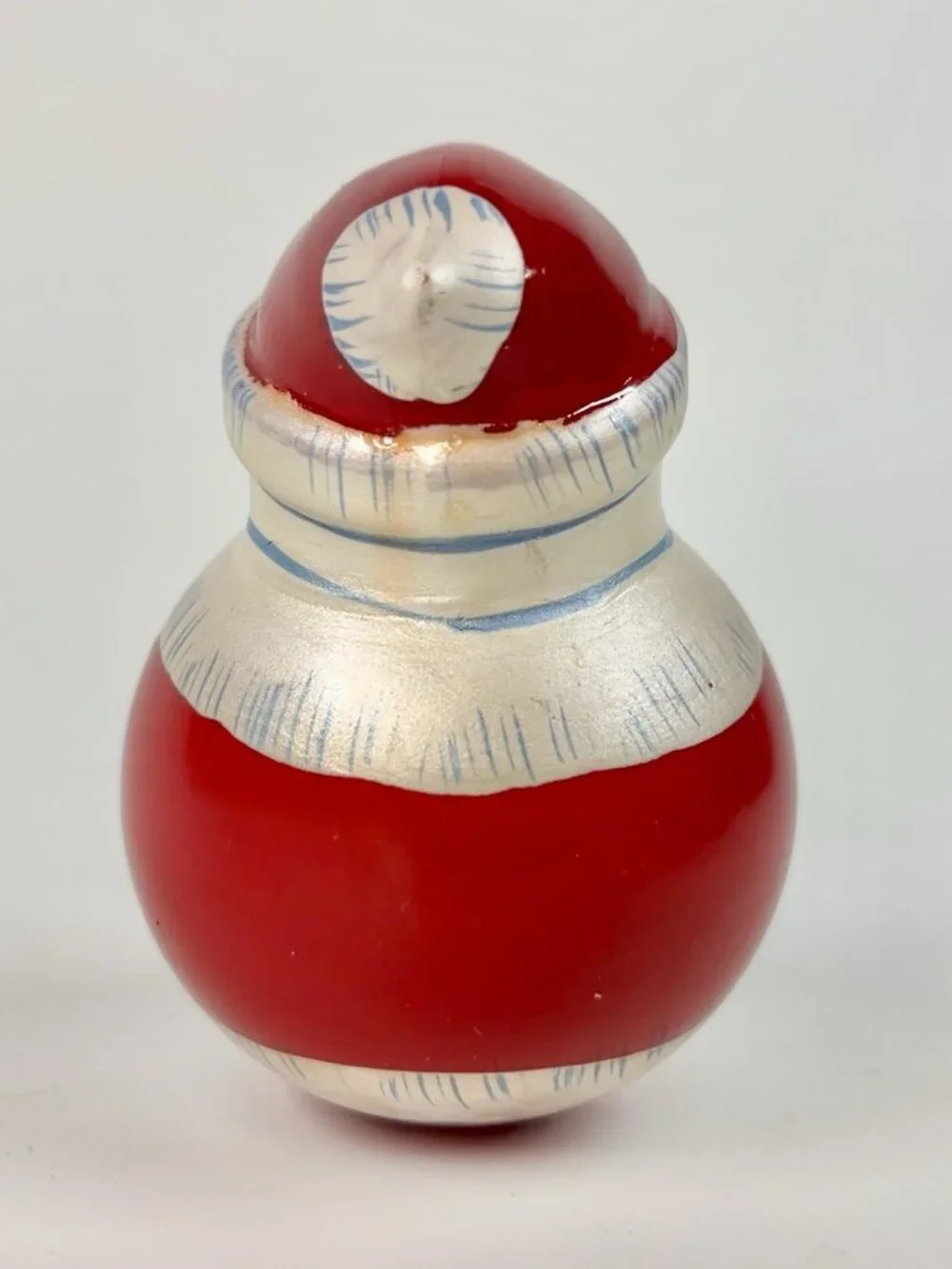 Vtg Roly Poly SANTA Figure Bell Chime Ringing Christmas Painted Folk Art Metal